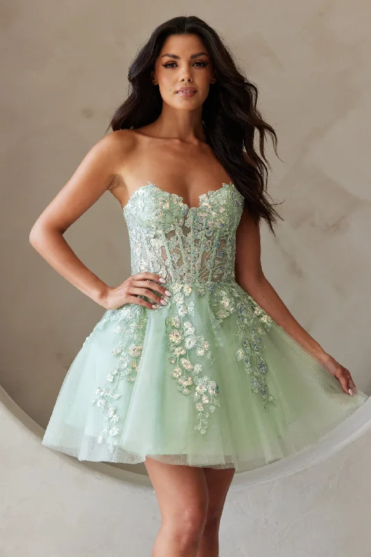 Stylish party dresses for a night of dancing -Applique Short Strapless A-line Dress by Amelia Couture BZ9024S Stylish party dresses for a night of dancing -Applique Short Strapless A-line Dress by Amelia Couture BZ9024S