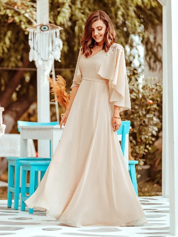 formal dresses with embroidered beadwork for luxury appeal --Women's V Neck Chiffon Bridesmaid Dresses with Wraps