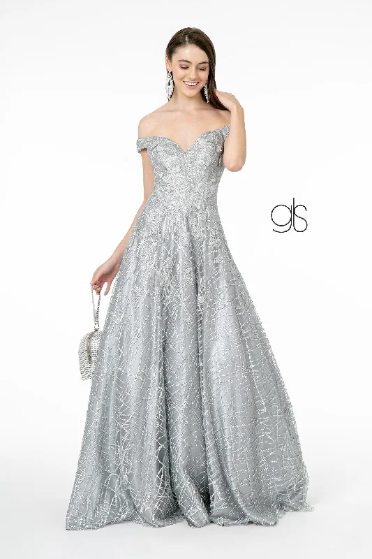 formal dresses with lace necklines for feminine touch --Sequin Embroidered Long Off Shoulder Dress by Elizabeth K GL2944 formal dresses with lace necklines for feminine touch --Sequin Embroidered Long Off Shoulder Dress by Elizabeth K GL2944