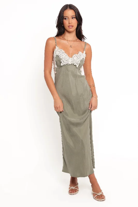 Elegant wedding guest dresses with simple lines -Alita Midi Dress - Olive