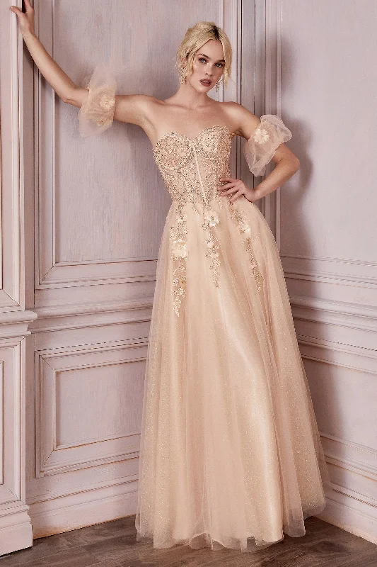 Wedding guest dresses with subtle sequins for a touch of sparkle -Applique Strapless Gown by Cinderella Divine CD0191 Wedding guest dresses with subtle sequins for a touch of sparkle -Applique Strapless Gown by Cinderella Divine CD0191