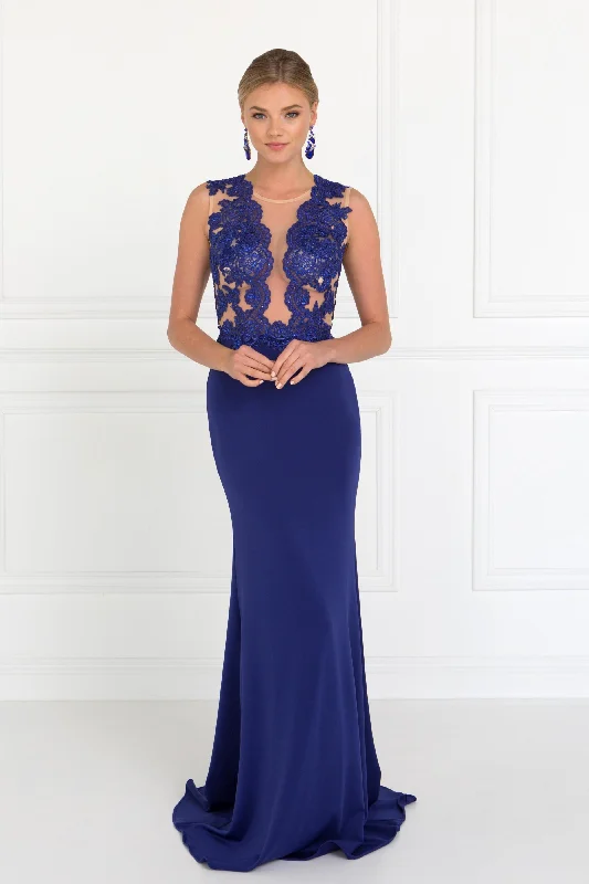 Wedding guest dresses with pleats for added movement -Long Sleeveless Lace Embellished Dress by Elizabeth K GL2286 Wedding guest dresses with pleats for added movement -Long Sleeveless Lace Embellished Dress by Elizabeth K GL2286