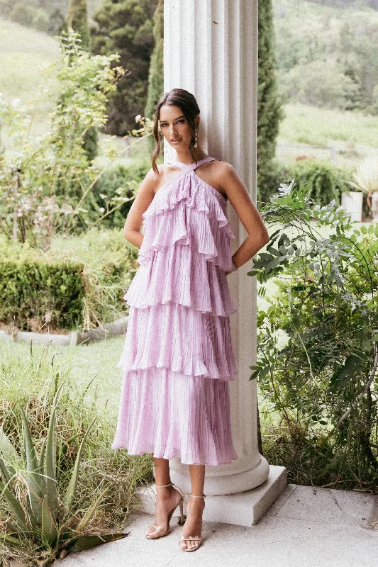 bridesmaid dresses with mesh panels for modern style --Aveline Midi Dress - Lilac