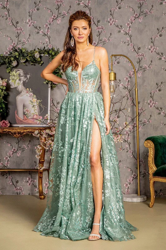 cocktail dresses with layered skirts for dramatic effect --Sequin Print Sleeveless A-line Slit Gown by GLS Gloria GL3254 cocktail dresses with layered skirts for dramatic effect --Sequin Print Sleeveless A-line Slit Gown by GLS Gloria GL3254