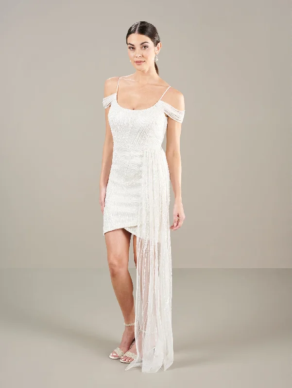 Elegant graduation dresses for university ceremonies -Cold Shoulder Short Wedding Dress by Adrianna Papell 40449 Elegant graduation dresses for university ceremonies -Cold Shoulder Short Wedding Dress by Adrianna Papell 40449