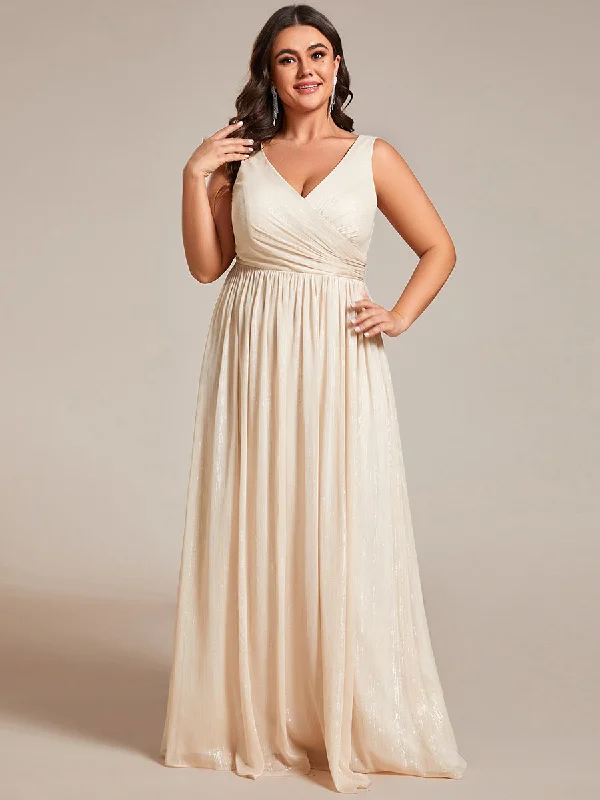 formal dresses with adjustable waist ties for comfort --Plus Glittery Floor Length V-Neck Sleeveless Evening Dress formal dresses with adjustable waist ties for comfort --Plus Glittery Floor Length V-Neck Sleeveless Evening Dress