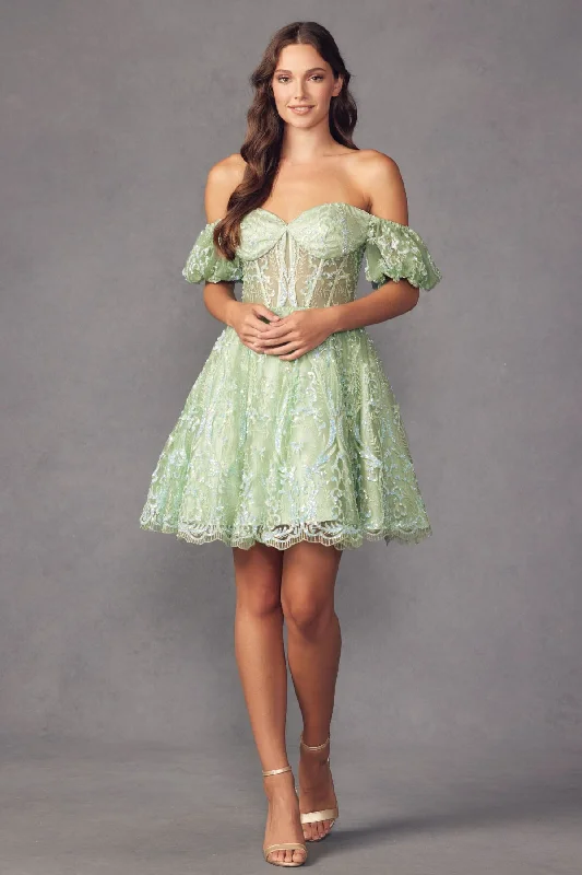 Graduation dresses with floral patterns for a fresh, spring look -Glitter Print Short Off Shoulder Corset Dress by Juliet 891 Graduation dresses with floral patterns for a fresh, spring look -Glitter Print Short Off Shoulder Corset Dress by Juliet 891