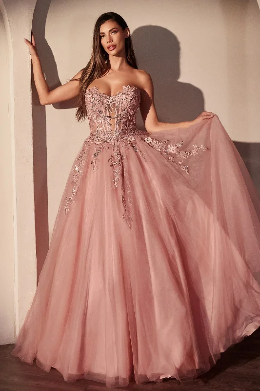 cocktail dresses with lace trims for delicate accents --Applique Strapless A-line Gown by Ladivine CDS536