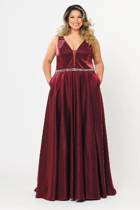 Best wedding guest dresses for destination weddings by the beach -Plus Size Long Satin Deep V-Neck Dress by Poly USA W1062 Best wedding guest dresses for destination weddings by the beach -Plus Size Long Satin Deep V-Neck Dress by Poly USA W1062