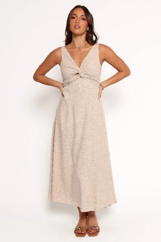 Elegant party dresses for formal holiday events -Archer Midi Dress - Oatmeal
