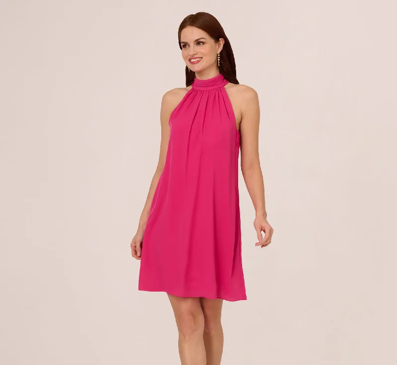 Affordable spring dresses under $50 -Chiffon Halter Trapeze Dress In Hot Pink