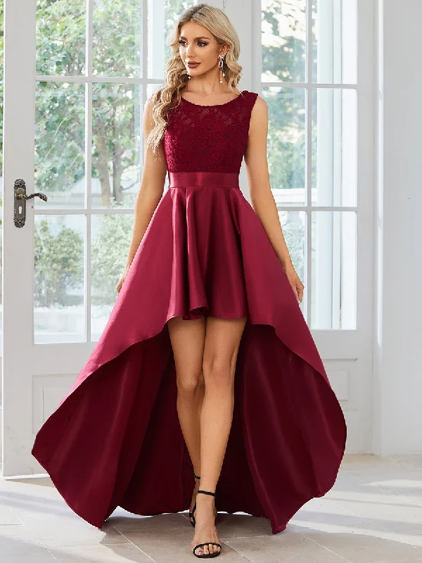 Modern cocktail dresses for upscale events -High Low Sleeveless Wholesale Lace & Stain Evening Dresses Modern cocktail dresses for upscale events -High Low Sleeveless Wholesale Lace & Stain Evening Dresses