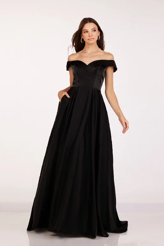 cocktail dresses with mesh necklines for modern appeal --Satin Off Shoulder A-line Gown by Lucci Lu 28063 cocktail dresses with mesh necklines for modern appeal --Satin Off Shoulder A-line Gown by Lucci Lu 28063