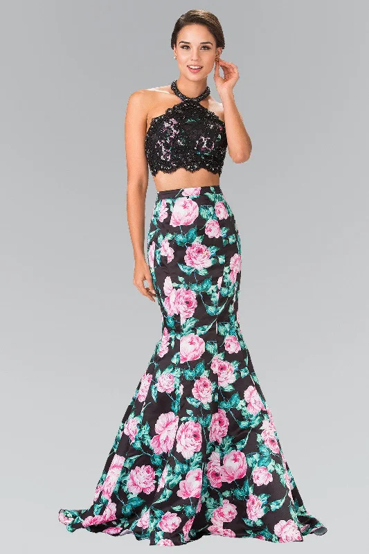 Wedding guest dresses in vibrant hues for lively wedding receptions -Long Two-Piece Floral Print Halter Dress by Elizabeth K GL2259 Wedding guest dresses in vibrant hues for lively wedding receptions -Long Two-Piece Floral Print Halter Dress by Elizabeth K GL2259
