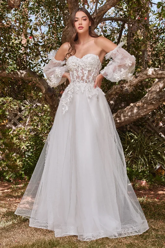 cocktail dresses with off-shoulder necklines for feminine charm --Bridal 3D Floral Corset Gown by Cinderella Divine CD962W cocktail dresses with off-shoulder necklines for feminine charm --Bridal 3D Floral Corset Gown by Cinderella Divine CD962W