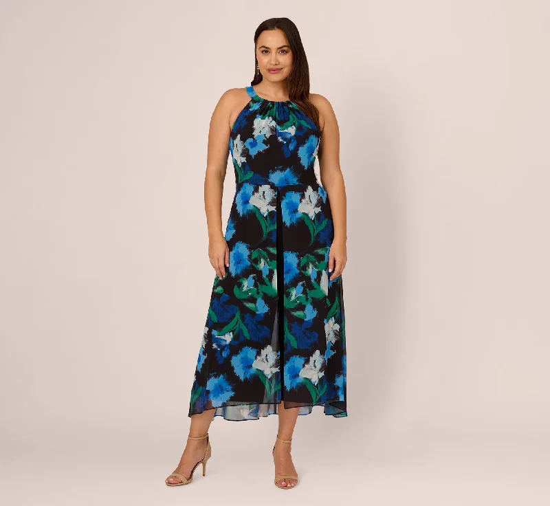 Spring dresses for petite women with unique cuts -Plus Size Floral Print Chiffon Cropped Jumpsuit With Wide Legs In Black Multi Spring dresses for petite women with unique cuts -Plus Size Floral Print Chiffon Cropped Jumpsuit With Wide Legs In Black Multi