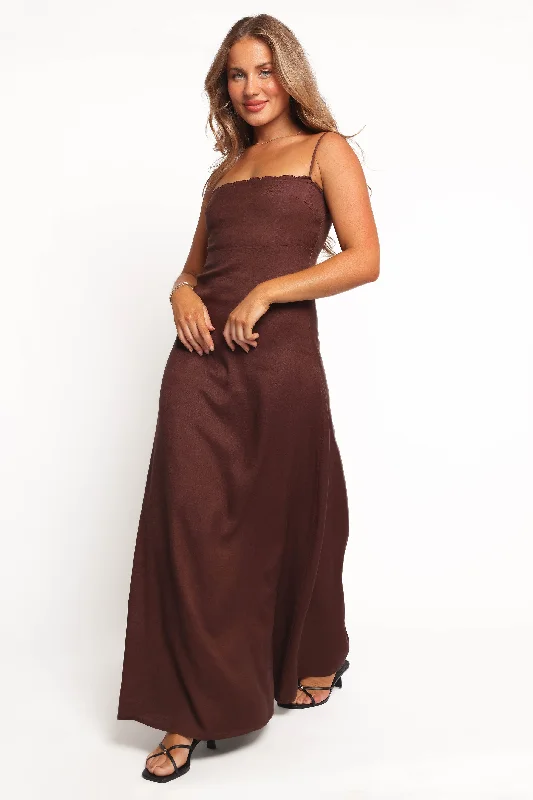 Bright yellow dresses for sunny day parties -Skylar Midi Dress - Brown