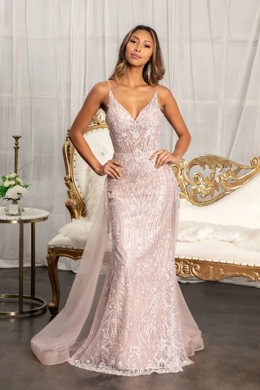 cocktail dresses with wrap fronts for flattering fit --Embellished Overskirt Gown by Elizabeth K GL3043
