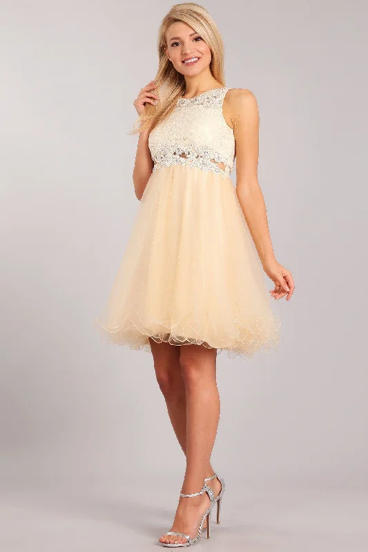 Formal cocktail dresses for wedding receptions -Short Ruffled Dress with Lace Bodice by Cinderella Couture 5010 Formal cocktail dresses for wedding receptions -Short Ruffled Dress with Lace Bodice by Cinderella Couture 5010