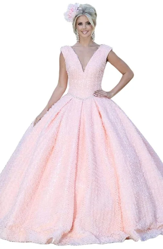 Dancing Queen - 1537 Embellished Deep V-neck Pleated Ballgown