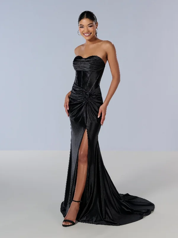 formal dresses for bridesmaids in matching pastel colors --Fitted Strapless Corset Slit Gown by Tiffany Designs 16180 formal dresses for bridesmaids in matching pastel colors --Fitted Strapless Corset Slit Gown by Tiffany Designs 16180