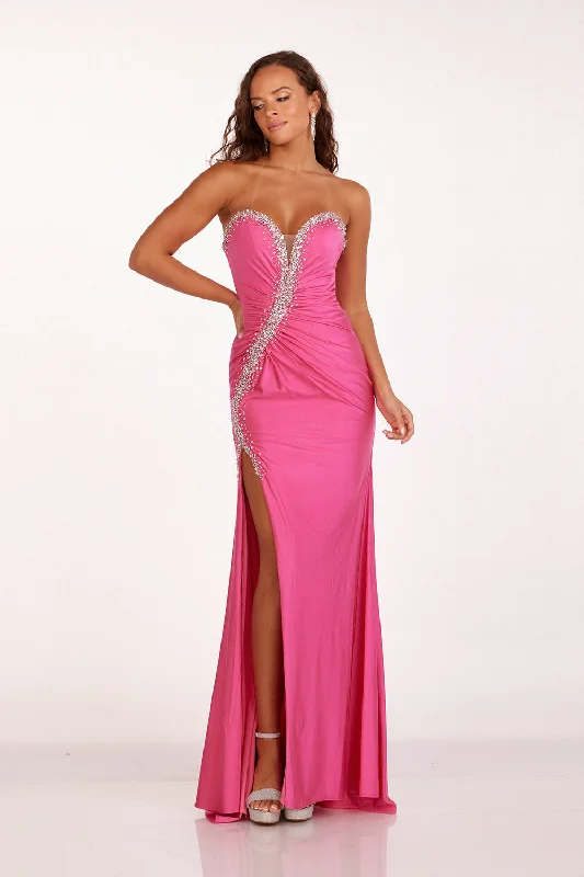 cocktail dresses with velvet bodices for winter glam --Beaded Jersey Strapless Slit Gown by Abby Paris 90258 cocktail dresses with velvet bodices for winter glam --Beaded Jersey Strapless Slit Gown by Abby Paris 90258