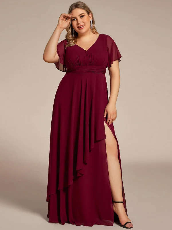 formal dresses with asymmetrical hemlines for trendy looks --Plus Side Split V Neck Ruched Wholesale Chiffon Bridesmaid Dresses formal dresses with asymmetrical hemlines for trendy looks --Plus Side Split V Neck Ruched Wholesale Chiffon Bridesmaid Dresses