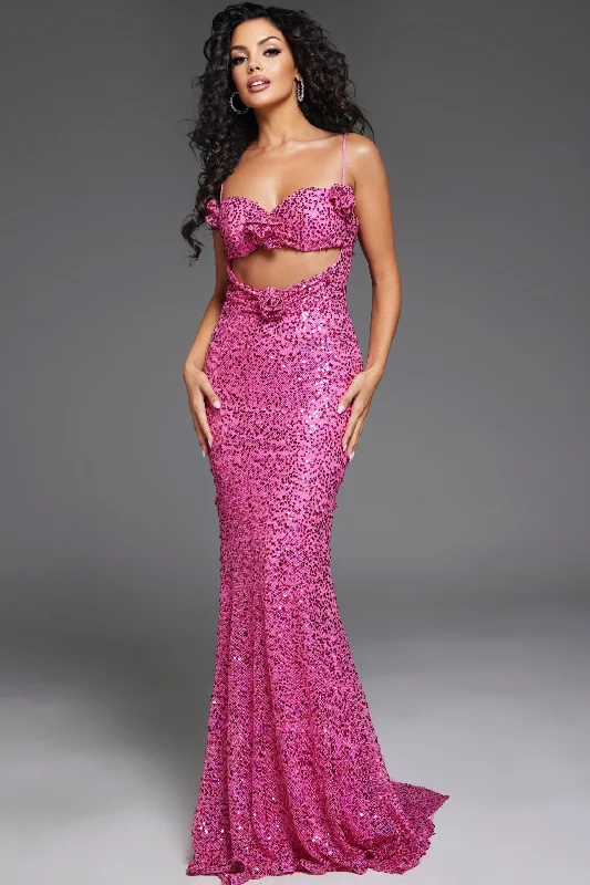 formal dresses for bridesmaids in matching pastel colors --Sequin Fitted Sleeveless Slit Gown by Jovani D5403