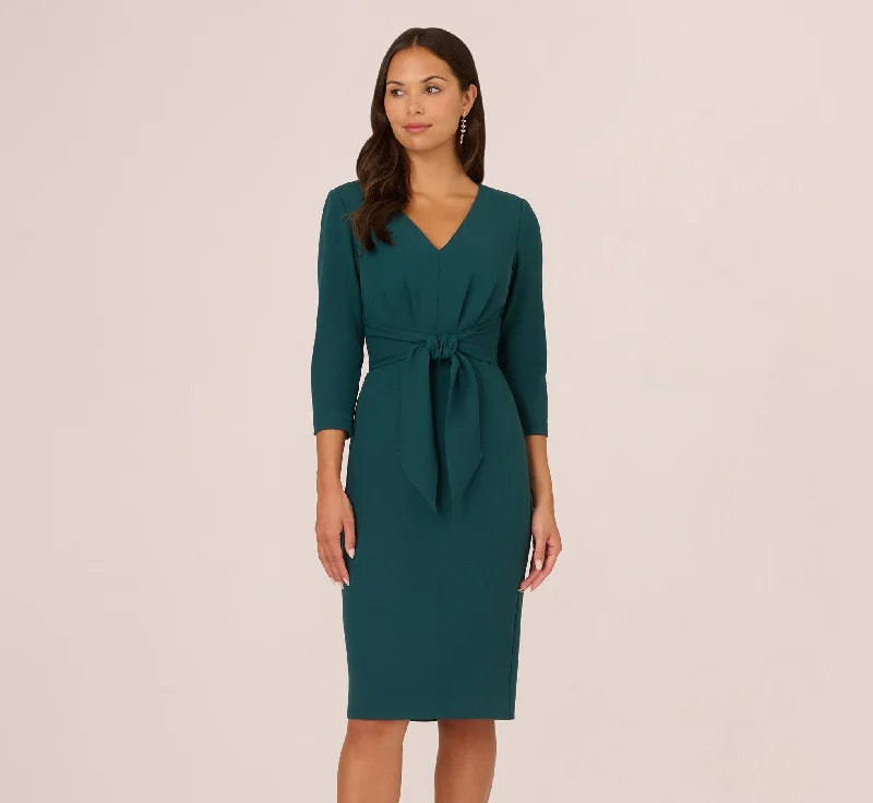 Spring dresses for a bridal shower with elegant designs -Three Quarter Sleeve Pleated Midi Dress With Tie Waist In Hunter Spring dresses for a bridal shower with elegant designs -Three Quarter Sleeve Pleated Midi Dress With Tie Waist In Hunter