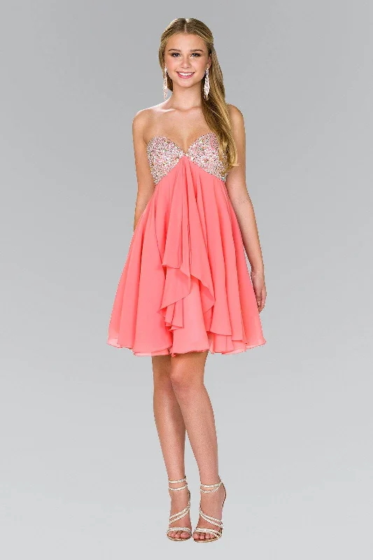 Unique cocktail dresses with intricate designs -Short Chiffon Dress with Jeweled Bodice by Elizabeth K GS1142 Unique cocktail dresses with intricate designs -Short Chiffon Dress with Jeweled Bodice by Elizabeth K GS1142