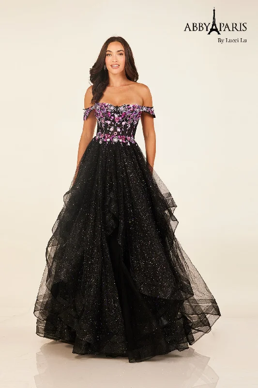 cocktail dresses with long sleeves for cooler weather --Off Shoulder A-line Ruffled Gown by Abby Paris 90317 cocktail dresses with long sleeves for cooler weather --Off Shoulder A-line Ruffled Gown by Abby Paris 90317