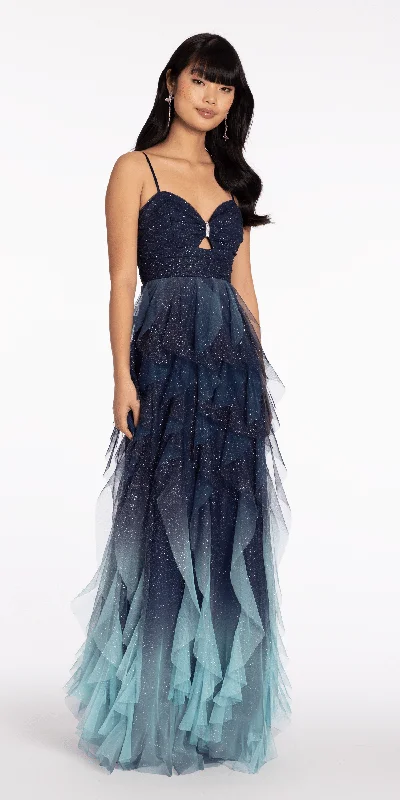 formal dresses with mesh panels for modern style --Ombre Glitter Peek a Boo Mesh A Line Dress with Tendrils formal dresses with mesh panels for modern style --Ombre Glitter Peek a Boo Mesh A Line Dress with Tendrils