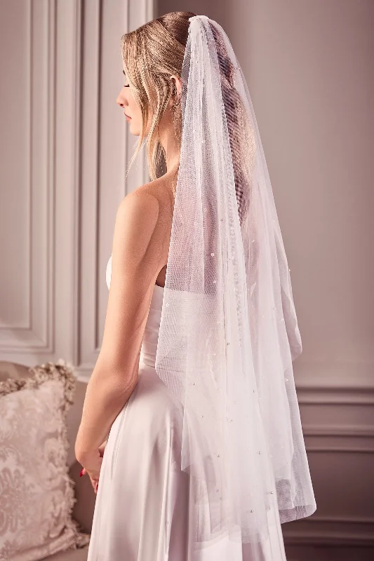 Wedding guest dresses in feminine floral prints -Pearl Drops Finger Tip Veil by Ladivine V006 Wedding guest dresses in feminine floral prints -Pearl Drops Finger Tip Veil by Ladivine V006