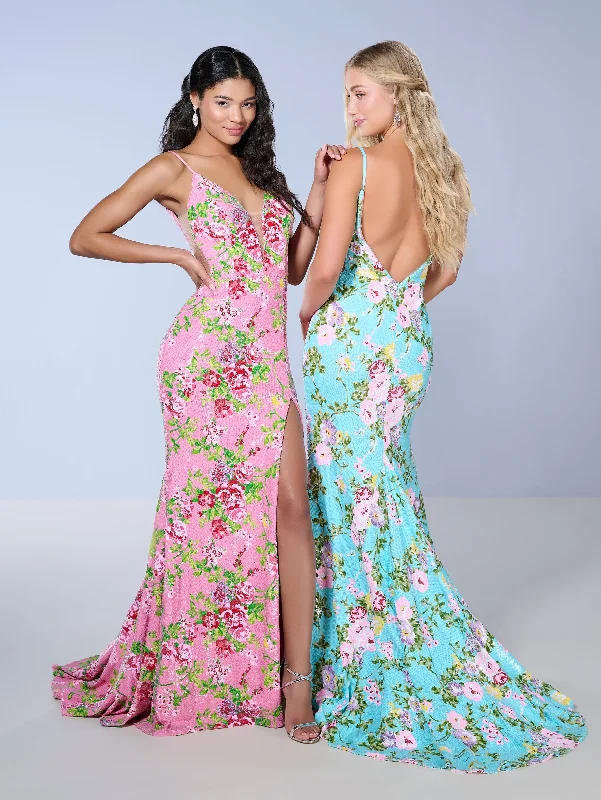 formal dresses with built-in bras for added support --Floral Print Sleeveless Slit Gown by Tiffany Designs 16155 formal dresses with built-in bras for added support --Floral Print Sleeveless Slit Gown by Tiffany Designs 16155