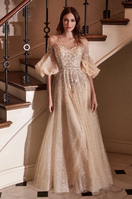 Wedding guest dresses for luxurious weddings with grand venues -Puff Mid-Sleeve Tulle Gown by Cinderella Divine B703 Wedding guest dresses for luxurious weddings with grand venues -Puff Mid-Sleeve Tulle Gown by Cinderella Divine B703