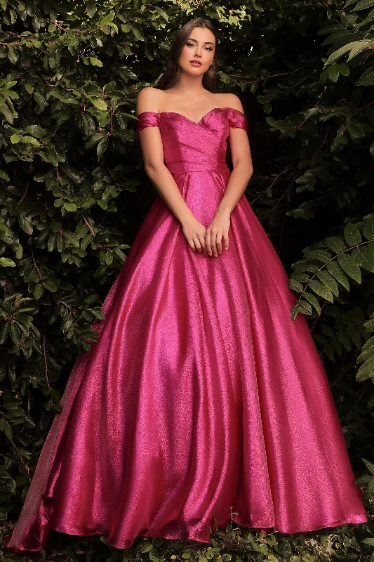Wedding guest dresses with vintage-inspired designs for a retro look -Off Shoulder Organza Gown by Cinderella Divine J822 Wedding guest dresses with vintage-inspired designs for a retro look -Off Shoulder Organza Gown by Cinderella Divine J822