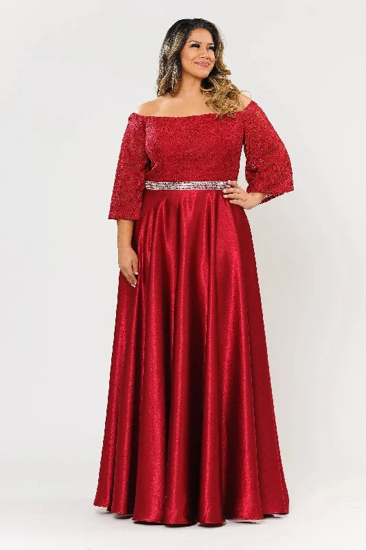Wedding guest dresses for a modern and sleek look -Plus Size Long Off Shoulder Dress with Sleeves by Poly USA W1008 Wedding guest dresses for a modern and sleek look -Plus Size Long Off Shoulder Dress with Sleeves by Poly USA W1008