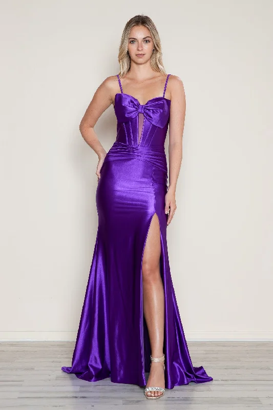 plus size cocktail dresses with long sleeves for winter parties --Satin Fitted Sleeveless Slit Gown by Poly USA 9644 plus size cocktail dresses with long sleeves for winter parties --Satin Fitted Sleeveless Slit Gown by Poly USA 9644