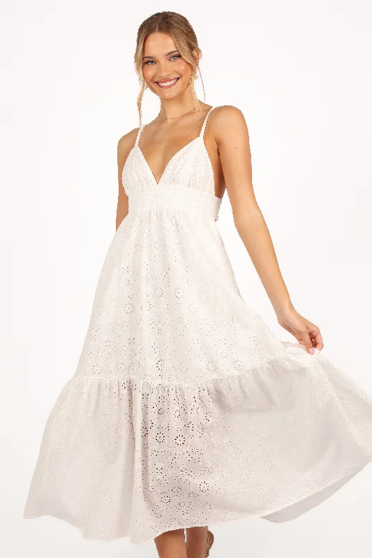 Light cotton spring dresses for warm days -Ivannah Midi Dress - Ivory