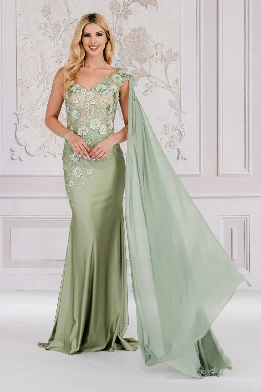 Chic white wedding guest dresses for summer events -3D Floral One Shoulder Cape Gown by Amelia Couture 388 Chic white wedding guest dresses for summer events -3D Floral One Shoulder Cape Gown by Amelia Couture 388