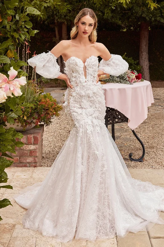 cocktail dresses with metallic thread for shimmer --Strapless Lace Mermaid Wedding Gown by Ladivine CDS434W cocktail dresses with metallic thread for shimmer --Strapless Lace Mermaid Wedding Gown by Ladivine CDS434W