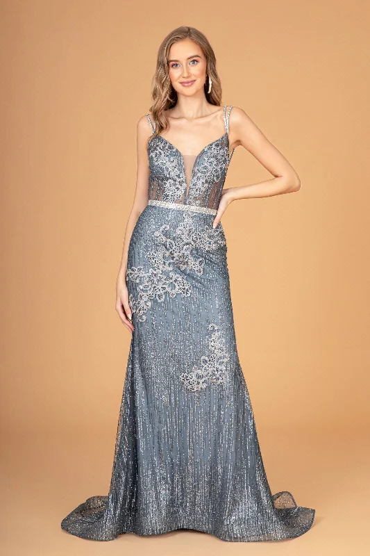 Wedding guest dresses with an empire waist for a classic look -Fitted Long Glitter Print Dress by Elizabeth K GL2889 Wedding guest dresses with an empire waist for a classic look -Fitted Long Glitter Print Dress by Elizabeth K GL2889