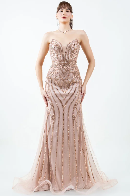 cocktail dresses with tiered skirts for playful movement --Beaded Strapless Gown by Cinderella Couture 8221J