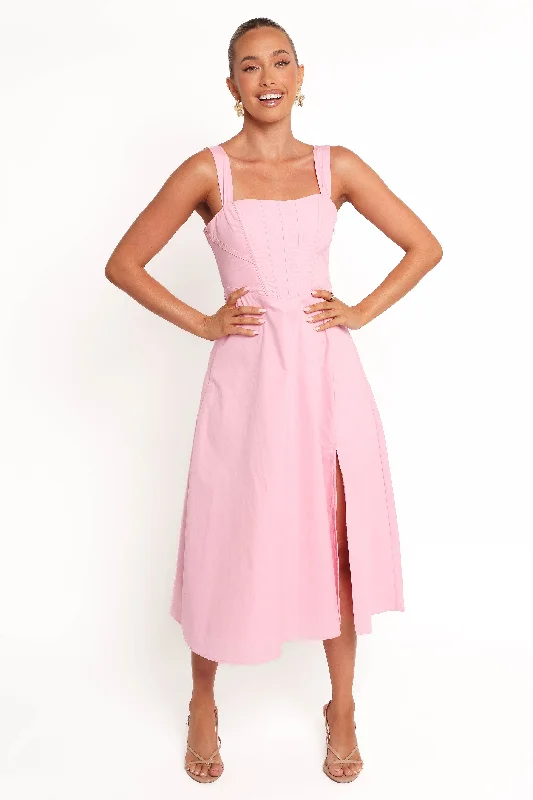 Elegant wedding guest dresses for destination weddings in the mountainsCosima Midi Dress - Pink Elegant wedding guest dresses for destination weddings in the mountainsCosima Midi Dress - Pink