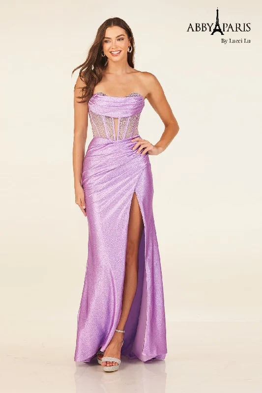 plus size cocktail dresses with long sleeves for winter parties --Beaded Strapless Slit Gown by Abby Paris 90311 plus size cocktail dresses with long sleeves for winter parties --Beaded Strapless Slit Gown by Abby Paris 90311