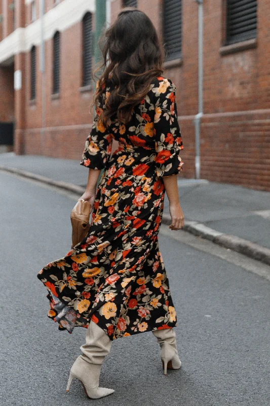 Spring dresses with sequin accents for a party-ready style -Ruana Maxi Dress - Black Floral Spring dresses with sequin accents for a party-ready style -Ruana Maxi Dress - Black Floral