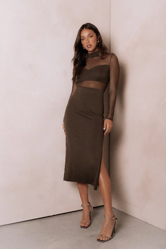 cocktail dresses with sequin skirts for party nights --Farrow Long Sleeve Midi Dress - Olive cocktail dresses with sequin skirts for party nights --Farrow Long Sleeve Midi Dress - Olive