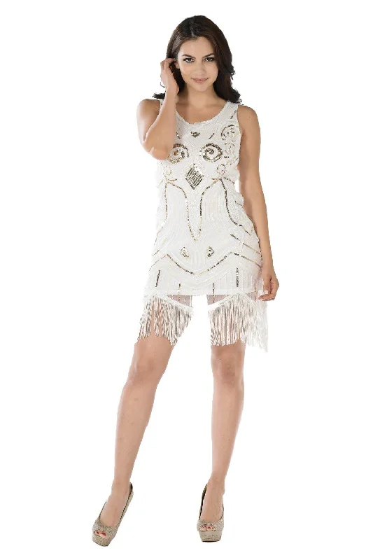 Affordable cocktail dresses for budget-conscious shoppers -Short Sequined Flapper Fringe Dress by Poly USA 7848 Affordable cocktail dresses for budget-conscious shoppers -Short Sequined Flapper Fringe Dress by Poly USA 7848