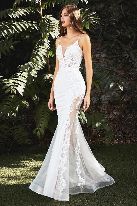 Wedding guest dresses with classic fit-and-flare silhouettes -Illusion Mermaid Bridal Gown by Cinderella Divine CD937W Wedding guest dresses with classic fit-and-flare silhouettes -Illusion Mermaid Bridal Gown by Cinderella Divine CD937W