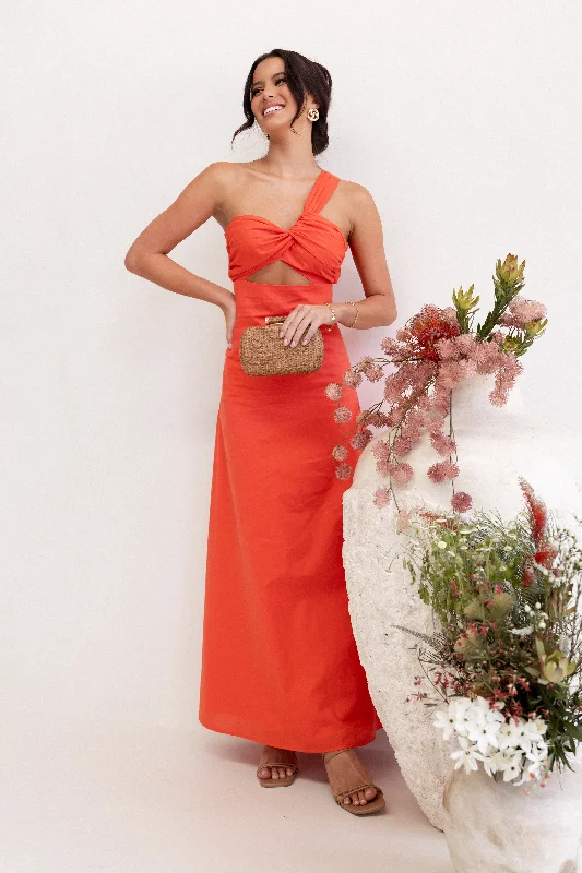 Wedding guest dresses in timeless black for every season -Luna One Shoulder Maxi Dress - Tangerine Wedding guest dresses in timeless black for every season -Luna One Shoulder Maxi Dress - Tangerine